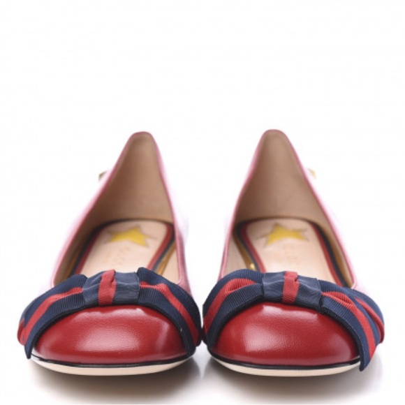 Gucci red ballerina shoes with bow - Picture 2 of 7